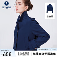 Navigare意大利小帆船短裝風(fēng)衣女士春季翻領(lǐng)休閑外套通勤時(shí)尚小個(gè)子女裝 海軍藍(lán) M