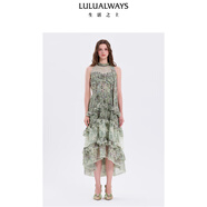 LULUALWAYS華服系列-塞納河畔25夏季新款法式優(yōu)雅浪漫無(wú)袖連衣裙鏤空蕾絲 綠色 S