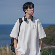 百鵲亭日系cityboy純棉短袖t恤男2025夏季寬松圓領(lǐng)重磅潮流半袖體恤上衣 白色 2XL