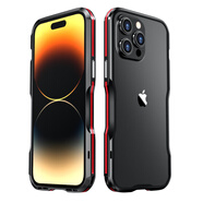 璐菲（LUPHIE）適用于iPhone蘋(píng)果15promax手機殼16plus金屬邊框14Pro裸機13新款感防摔12/11鈦合金散熱鏤空裸機金 黑紅色 iPhone_16_Pro_Max