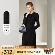 經(jīng)典故事（JANE STORY）高級感呢料黑色連衣裙女春季2025新款雪紡拼接假兩件赫本風(fēng)小黑裙 黑色 L