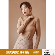 獨束大碼女裝堆堆領打底衫女秋冬內搭修身顯瘦胖mm毛衣長袖針織衫 卡其色 4XL