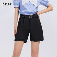 SP-68休閑短褲寬松女夏季薄款褲子時尚正裝短褲西裝短褲五分褲 黑色 K-DK377 S 推薦70-100斤