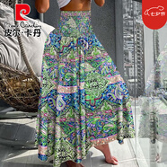 皮爾卡丹（pierre cardin）女裝2025夏季新款時(shí)尚波西米亞風(fēng)印花松緊腰中長(cháng)裙半身裙女士 109206綠色 S
