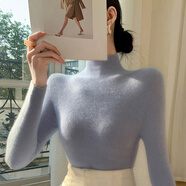香影純一線成衣半高領針織衫女修身顯瘦氣質無縫打底衫女內搭長袖毛衣女 天藍色 --無縫一體新科技 M (建議95-105斤)