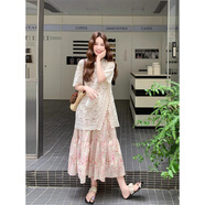 納琳雅Nalinya法式甜美減齡2026夏季新款蕾絲刺繡上衣碎花連衣裙兩件套 套裝 S