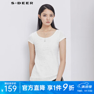 S.DEER圣迪奧女裝夏素雅簡約鏤空繡花斜擺短袖內(nèi)搭白色T恤S192A0197 白色/90 S 160