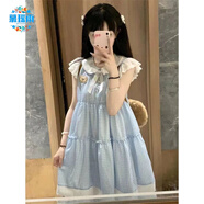慕瑤雨森系小清新無(wú)袖連衣裙娃娃領(lǐng)小熊刺繡可愛(ài)小個(gè)子外穿夏日a字裙子 奶藍色【夏季款】 XS 85斤以下