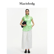 Marisfrolg【云感透透紗】瑪絲菲爾無袖褶皺感襯衫套頭立領(lǐng)襯衣 青水綠 櫻花粉 M