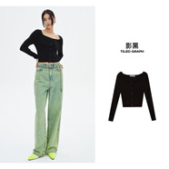 美特斯邦威毛衫女裝春秋季凈色百搭方領(lǐng)羅紋針織開(kāi)衫修身氣質(zhì)上Q 影黑 M 160