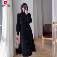 皮爾卡丹（pierre cardin）秋冬2025連衣裙氣質(zhì)韓國(guó)女內(nèi)搭半高領(lǐng)長(zhǎng)袖針織中長(zhǎng)款新款毛衣裙子 黑色 L 110-120斤