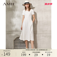 AMII法式復(fù)古a字連衣裙女年夏季新款赫本風(fēng)顯瘦圓領(lǐng)修身裙子 米白 （建議拍大一碼） M 160/84A