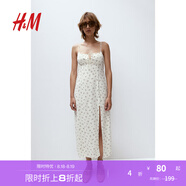 H&M女裝背心吊帶連衣裙秋季透氣修身抽繩設計中長(cháng)A字連身裙1224678 自然白/花卉 XL 170/116