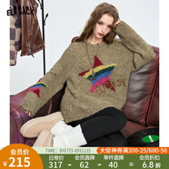 妖精的口袋毛絨絨彩虹五角星套頭毛衣女2025春新款慵懶風寬松上衣 星星卡其灰色 L