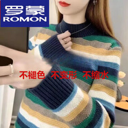 羅蒙（ROMON）羊絨衫女半高領(lǐng)毛衣女2023秋冬季新款韓版寬松針織羊毛衫加厚外穿 藏青色 S 建議95斤以內(nèi)