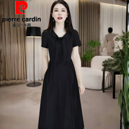 皮爾卡丹（pierre cardin）時(shí)尚假兩件襯衫領(lǐng)洋裝女2025夏季新款氣質(zhì)顯瘦職業(yè)拼接中長(zhǎng)裙子 黑色 M