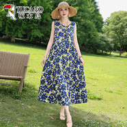 啄木鳥(niǎo)2025新款棉綢連衣裙女時(shí)尚氣質(zhì)人造棉海邊度假洋氣顯瘦無(wú)袖長(cháng)裙子 8號色 送運費險 4XL 建議140-155斤