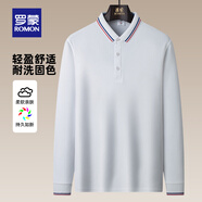 羅蒙長袖t恤男2025秋冬新款翻領(lǐng)Polo中青年商務(wù)純色百搭翻領(lǐng)上衣 602白色【長袖款】 M 【建議100-115斤】