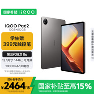 iQOO Pad2 第三代驍龍8S平板電腦 12.1英寸144Hz超感電競屏 10000mAh電池12GB+512GB 灰晶國家補貼