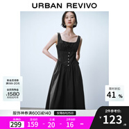 UR2025夏季新款女裝簡(jiǎn)約休閑棉質(zhì)收腰無(wú)袖連衣裙UIY750016 正黑 S