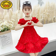 G.DUCKKIDS女童公主裙新款時(shí)尚超洋氣小女孩裙子夏裝兒童裙網(wǎng)紅中大童連衣裙 大紅色 140 cm