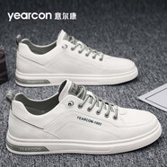 意爾康男鞋夏季英倫商務(wù)休閑皮鞋子男士免系帶軟底運(yùn)動(dòng)板鞋 米白 43