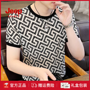 JEEP SPIRIT冰絲短袖T恤男士半袖圓領(lǐng)格子上衣鏤空透氣垂感體恤衫 白色 L 50(120/135斤)