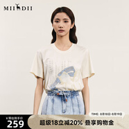 謎底T恤短袖女士夏季新品文藝風(fēng)圓領(lǐng)貼布繡花上衣242MT0712 米白 M