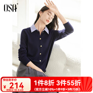 歐莎（OSA）知性通勤假兩件襯衫領(lǐng)學(xué)院風(fēng)針織衫女2025秋新款疊穿毛衣上衣氣質(zhì) 藏藍(lán)色 S