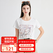 帕羅（PALUOPO）短袖印花t恤上衣女春夏含桑蠶絲韓版正肩半袖天絲小t透氣白色休閑 白色 馬頭 M (160/84A)
