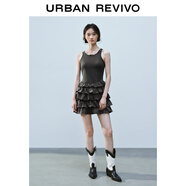 UR2025夏季新款女裝休閑疊層荷葉邊無(wú)袖連衣裙UYY750084 深灰 XS