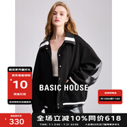 BASIC HOUSE/百家好撞色拼接短外套女2024春季新款廓形夾克上衣 黑色 S