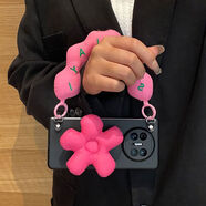 羽絨玫紅色花朵支架適用于華為matex6手機殼MateX5新款折疊x3膚感 磨砂黑殼+玫紅花朵支架+手提扭扭結 華為 Mate X6典藏版