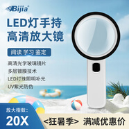 BIJIA超高倍光學手持放大鏡20倍帶LED燈100MM高清閱讀學習鑒定擴大鏡