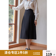 獨束大碼女裝設(shè)計感束腰魚骨半身裙女春季新款高腰顯瘦A字裙22DS1206 黑色半裙(dy) M