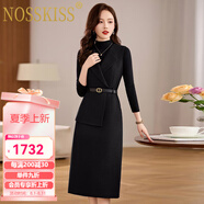 NOSSKISS奢侈高檔品牌長袖連衣裙女2025年春季新款時尚氣質(zhì)通勤毛呢套裝裙 黑色 M 建議105斤以內(nèi)