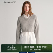 GANT/甘特春季新款女士毛衣純色百搭落肩袖V領(lǐng)套頭超短款毛針織衫 93 S