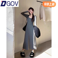 DGOV矮個子法式方領(lǐng)針織連長袖衣裙女收腰a字中長款打底裙顯高 深灰色常規(guī)款zt M 【96-105斤】