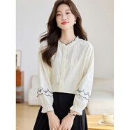 塔馳密司（touchmiss）法式圓領(lǐng)木耳邊刺繡純棉襯衫女秋減齡長(cháng)袖上衣TM8069QQ 白色 2XL