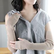 開妮特羊毛針織袖套女手臂套袖護(hù)胳膊套毛衣袖子連肩露指手套秋冬保暖 NB20露指淺駝 L60cm