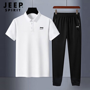 JEEP SPIRIT運動套裝男夏季短袖POLO衫男速干T恤冰絲褲男跑步休閑兩件套 2XL