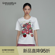 達衣巖（Donoratico）達衣巖文藝浪漫2025秋新品休閑風(fēng)棉紡水果海報印花刺繡拼接T恤女 孤帆本白 M