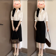 羅蒙白色短袖襯衫女夏職業(yè)正裝教師通勤穿搭公務(wù)員服裝事業(yè)編面試套裝 白色襯衫+黑色西裝裙【一步裙】 S 建議80-90斤
