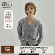 Teenie Weenie小熊針織開(kāi)衫女秋冬刺繡綿羊毛長(cháng)袖針織開(kāi)衫外套女 中灰色 L (170)