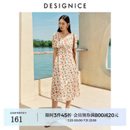 迪賽尼斯（DESIGNICE）2024年夏季新款甜美通勤風(fēng)碎花長裙短袖木耳邊高腰連衣裙 花色 L