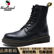 西域駱駝?chuàng)炻┱嫫ゑR丁靴男款dr靴子英倫高幫皮鞋情侶工裝靴女鞋潮 黑色 35