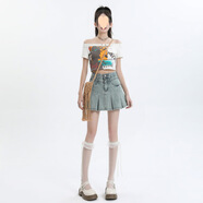 美式復(fù)古牛仔短裙女2025夏季高腰小個(gè)子水洗短褲 淺藍(lán)色 S
