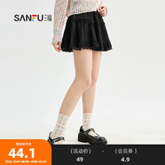 三福半身裙2024夏季碎花防走光內襯雙層短裙女裝483825 黑色（花邊下擺） 160/64A/S