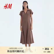 H&M女裝連衣裙2025秋新款收腰款開領(lǐng)V領(lǐng)寬松氣質(zhì)短袖連身裙1297181 棕色 L 170/104