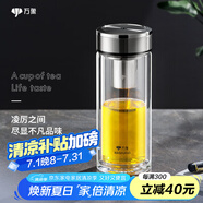 萬象（WANXIANG）雙層玻璃杯大容量高顏值簡約商務(wù)泡茶杯帶蓋高硼硅玻璃杯車載便攜 V48RL-鈦銀色 370ml